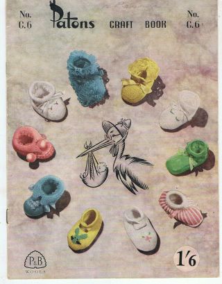 Vintage Patons Knitting/crochet Pattern Book C6 Baby Booties Mitts & Bonnet Vgc