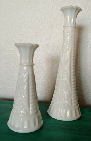 Vintage White Milk Glass Bud Vase Set " Stars And Bars " Wedding Decor