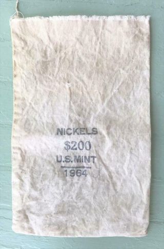 Vintage Money Bank Bag 1964 Us $200 Nickels Canvas Cloth Coin Deposit