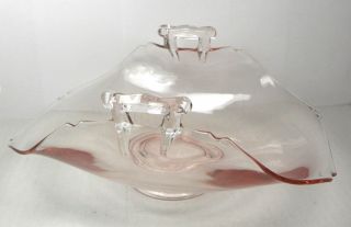 Vintage Glass Basket Bon Bon Dish Bread Candy Dish Pink Tab Handles Depression?