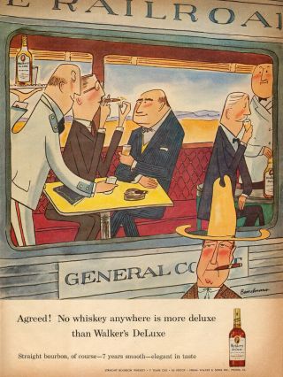 1950s Vintage Print Ad Hiram Walker Bourbon Whiskey Art Ludwig Bemelmans 040116