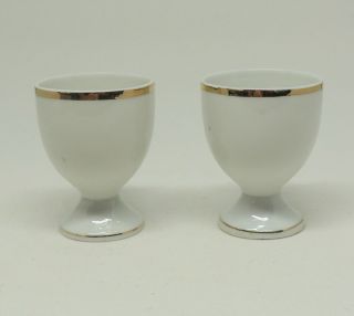 Set of 2 Vintage Gold Rimmed China Egg Coddler Cups Japan Sake Tea 2
