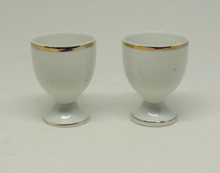 Set of 2 Vintage Gold Rimmed China Egg Coddler Cups Japan Sake Tea 3