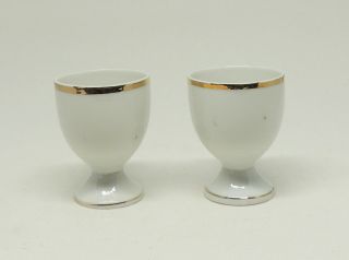 Set of 2 Vintage Gold Rimmed China Egg Coddler Cups Japan Sake Tea 4