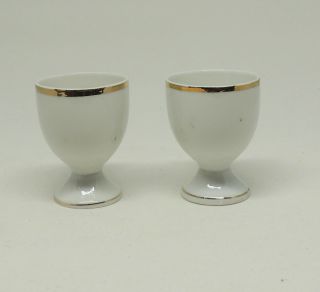Set of 2 Vintage Gold Rimmed China Egg Coddler Cups Japan Sake Tea 5