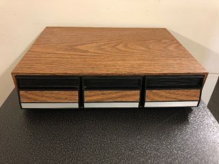 Vintage Wooden 3 Drawer 42 Cassette Tape Storage Case Box Holder 2