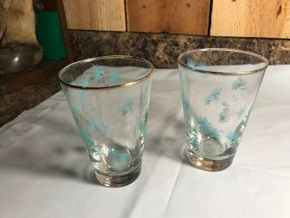 Vintage Libbey Douglas Turquoise Gold Pine Cone Barware Glasses
