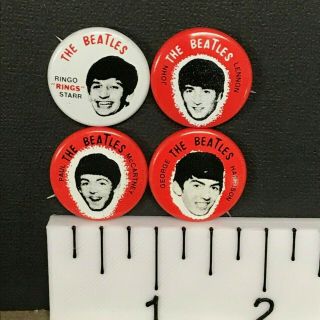 Beatles Set Of 4 (1960s) Vintage Novelty Pin - Back Buttons Paul John George Ringo