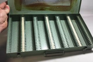 1 Vintage Metal Storage Case Box 150 slides or coin holders green 3