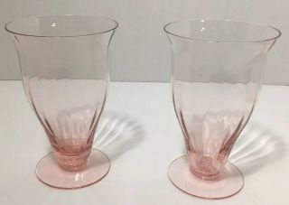 Set Of 2 Vintage Paneled Pink Depression Glass Flared Water Goblet Glasses 5 1/3