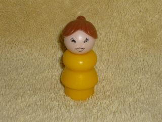 Fisher Price Little People Vintage Brown Hair Mom Girl In Yellow