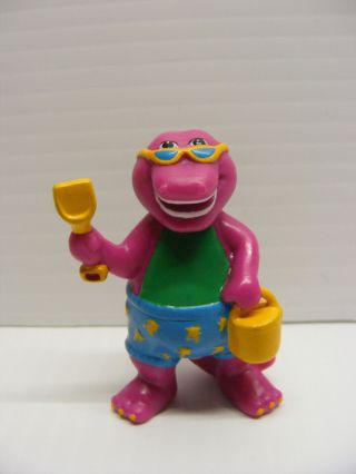 Vintage Barney The Dinosaur At Beach,  With Shovel & Bucket 2.  5 Pvc Figure 1993