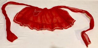 Classic 1950’s Vintage Red Cotton Organdy Sheer Apron - Childs Valentines Day