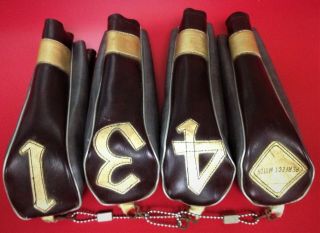 Vintage Perfect Match Leather Woods Headcover Set 1,  3,  4,  O