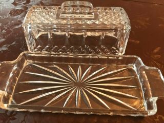 Vintage Crystal/ Cut Glass Butter Dish With Lid Clear 3