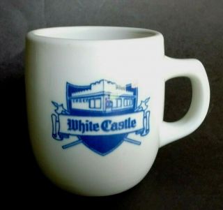 Vtg White Castle Heavy Diner Restaurantware Mug Cup W/ Blue Logo Mayer China Usa