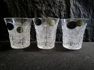 3 Vintage Bohemian Clear Crystal Shot Glasses - Gorgeous - Great Showy Pattern