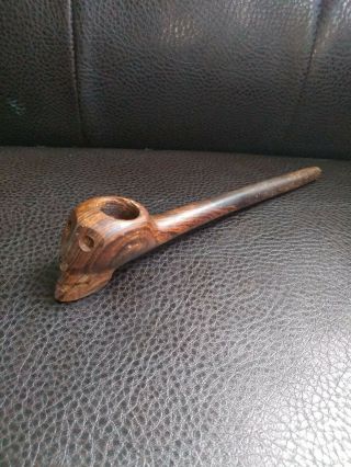 Vintage Hand Carved Skull Wooden Smoking Pipe