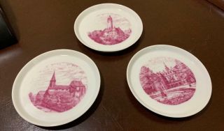 3 Hochst Plate Bowl Dish Druckdekor Bolongaro Palast Schlob Red Coasters Vtg