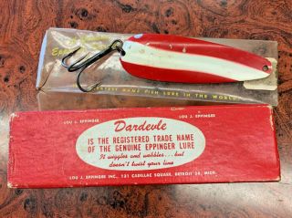 Vintage Eppinger Dardevle No.  516 Red White Metal Spoon Fishing Lure