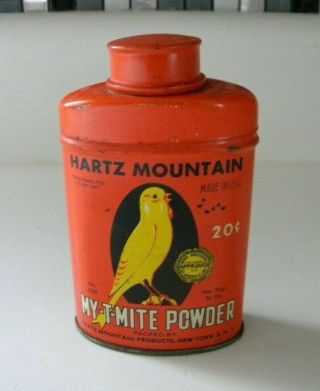 Vintage Canary Bird Hartz Mountain My T Mite Powder Tin York