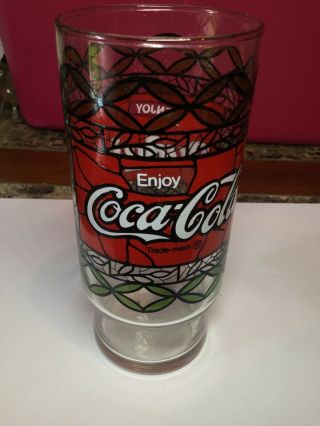 Vintage Pudgie’s Enjoy Coca - Cola Coke Glass Stained Glass Theme