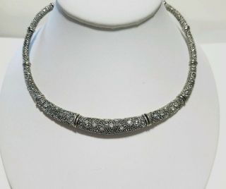 Vintage Signed Rhinestone Silver Tone Collar Necklace