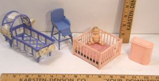 Vintage Renwall Dollhouse 8 Baby Doll 118 Playpen T98 Hamper 30 Highchair & Bed