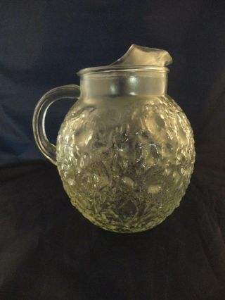 Vintage Anchor Hocking “lido Milano” Clear Glass Ball Pitcher Ice Lip (611)