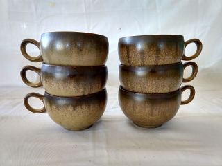 Set Of 6 Vintage Denby Langley Romany Brown Pattern Stoneware Tea Cup Coffee Mug