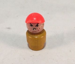 Vtg FISHER PRICE LITTLE PEOPLE YELLOW BOY MAD FROWN FACE WOOD 2