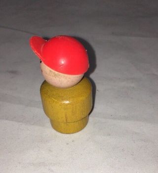 Vtg FISHER PRICE LITTLE PEOPLE YELLOW BOY MAD FROWN FACE WOOD 3