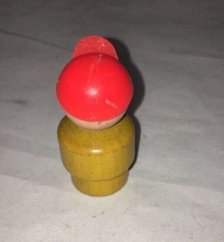 Vtg FISHER PRICE LITTLE PEOPLE YELLOW BOY MAD FROWN FACE WOOD 4