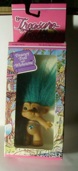 Ace Treasure Troll Figure Wishstone Green Hair Jewel Box Vintage