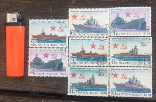 Vintage Soviet Russian Stamps Military Navy Ships 1974 Bulk Of 8 Stamps Ussr