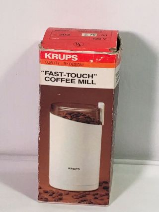 Vintage Krups Fast One Touch Coffee Bean Mill Grinder Type 203 White