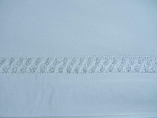 Vintage White Cotton Pillowcases,  7/8 Inch White Crocheted Border Inset