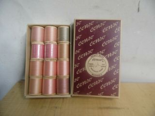 Vintage Conso Wood Spool Sewing Thread Pinks Box