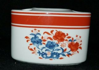 Vintage " Nara " Porcelain 1976 Mann Toothbrush Holder Red & Blue Floral 1580