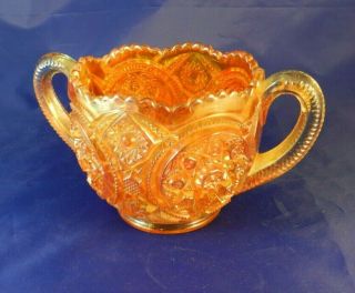 Vintage Imperial Marigold Carnival Glass Handled Bowl - Star & File Pattern 2