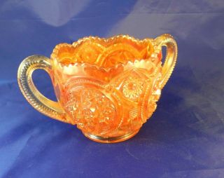 Vintage Imperial Marigold Carnival Glass Handled Bowl - Star & File Pattern 3