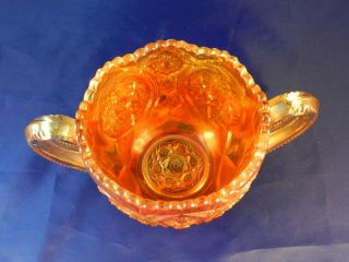 Vintage Imperial Marigold Carnival Glass Handled Bowl - Star & File Pattern 4