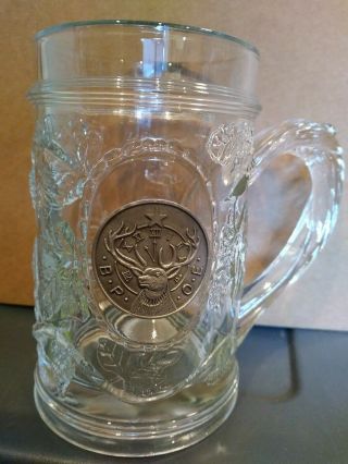 Vintage B.  P.  O.  E.  Elks Glass Beer Mug Stein With Embossed Leaf And Bpoe Crest