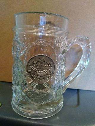 Vintage B.  P.  O.  E.  Elks Glass Beer Mug Stein with Embossed Leaf and BPOE Crest 2