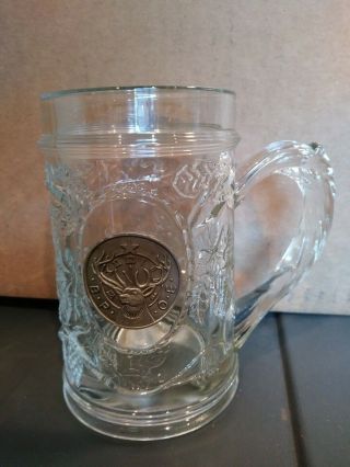 Vintage B.  P.  O.  E.  Elks Glass Beer Mug Stein with Embossed Leaf and BPOE Crest 3