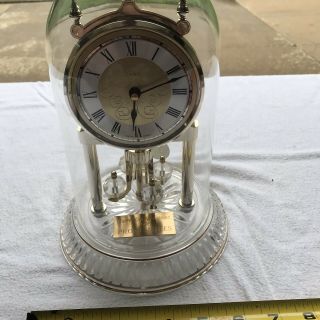 Vintage Linden Quartz Anniversary Clock Glass Dome Brass Plastic Back German