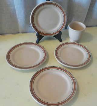4 Vintage Inca Shenango Rimrol Restaurant Dessert Plates Stripes,  Cup