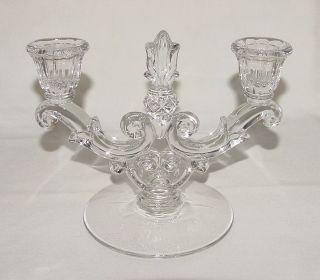 Perfect Vintage Duncan & Miller Crystal Depression Glass Double Candlestick