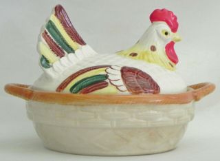 Vintage Napco Chicken Hen Rooster 2 Piece Covered Handled Bowl 1963 It5784