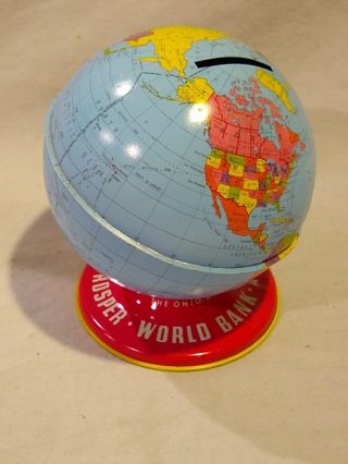 Vintage Ohio Art World Globe Tin Bank